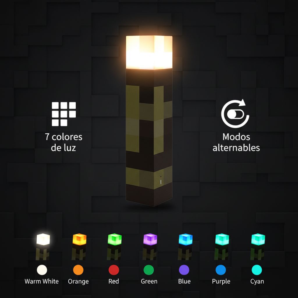 Infografía 7 variantes de luz - Antorcha Minecraft